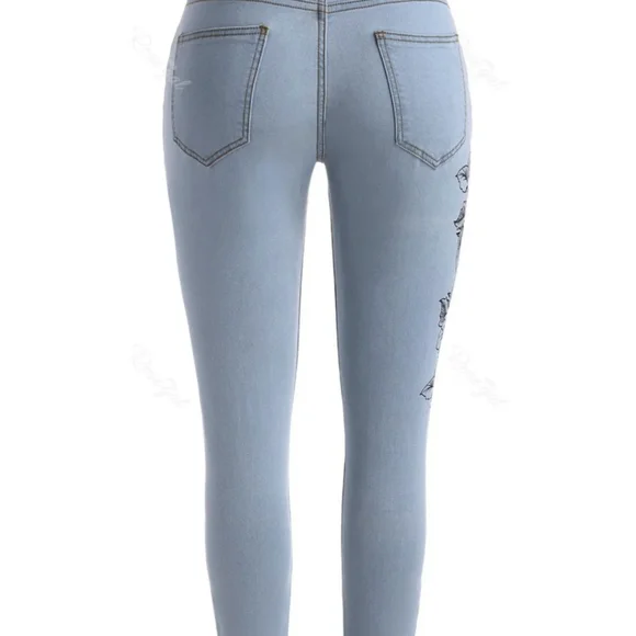Plus Size 18 Women's Light Wash Floral Side Skinny Jeans Women's 2X New 18 - Picture 7 of 15
